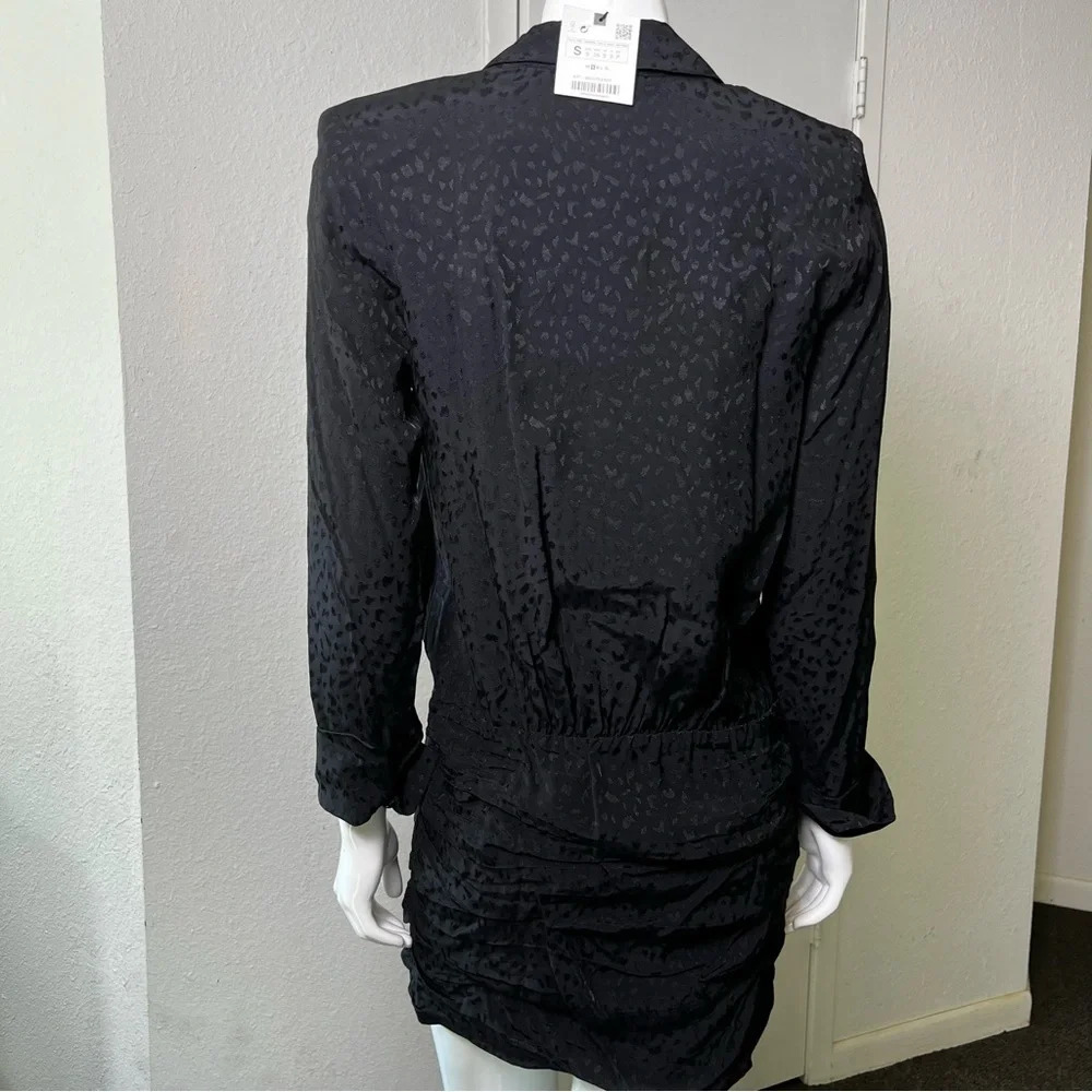 New Zara Black Leopard Jacquard Mini Dress Sz S - Picture 3 of 16